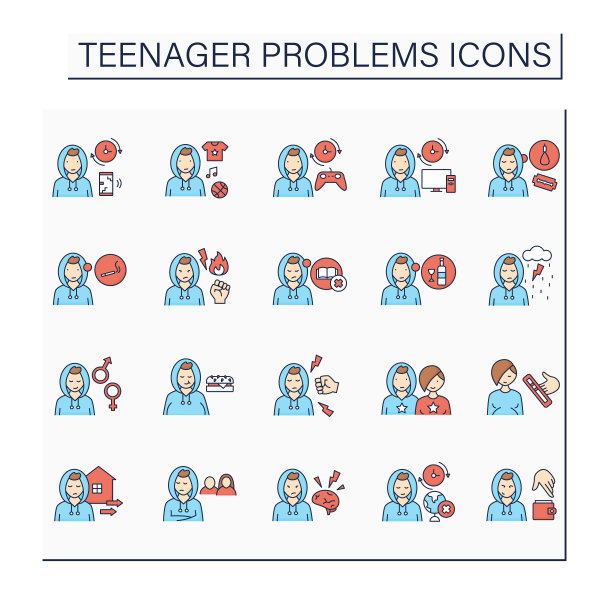 青少年问题彩色图标合集图片下载