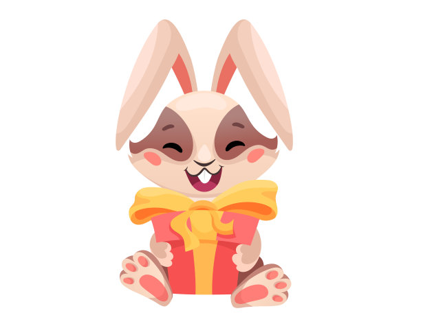 快乐的兔子和红色的礼盒。为横幅，网络海报，传单封面，小册子，贺卡，销售广告的复活节兔子。向量的卡通插图图片下载