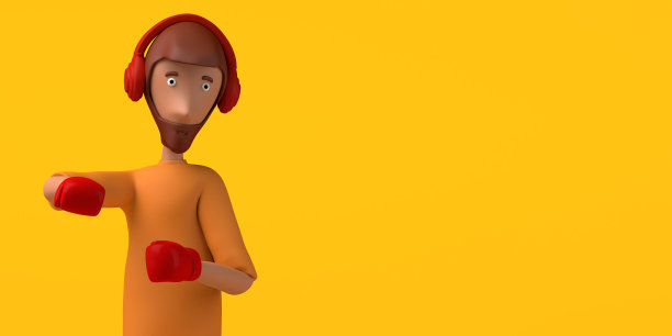 人像的人练习拳击与拳击手套。心血管运动。副本的空间。3 d演示。卡通。图片下载