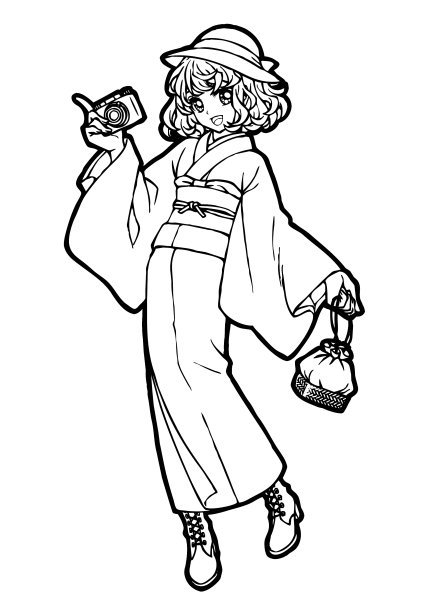 一个穿着和服的女孩的动漫画册插图图片下载