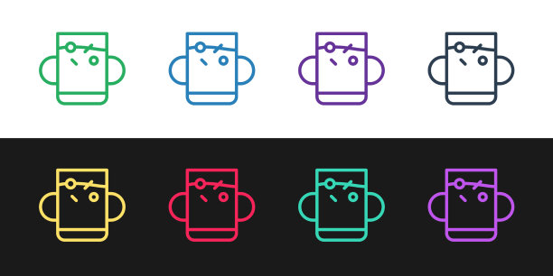 设置线杯的茶和叶图标孤立上图片下载