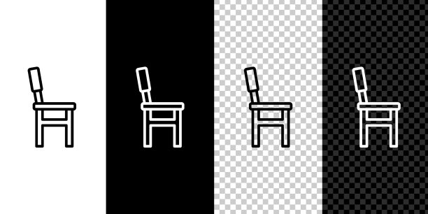 设置线条椅子图标孤立在黑白上图片下载