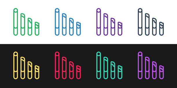 设置吸烟线香烟图标孤立在黑色上图片下载