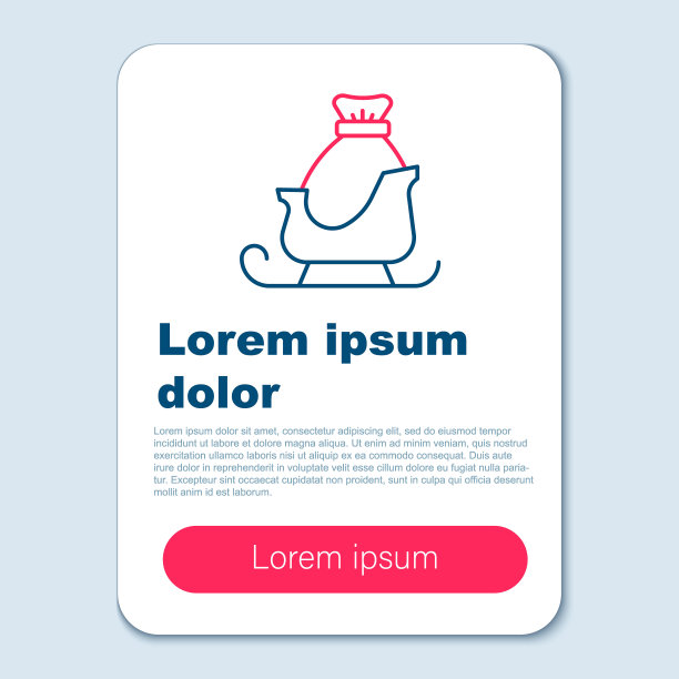 线条圣诞老人雪橇与麻袋图标灰色背景，圣诞快乐和新年快乐彩色概念矢量图图片下载