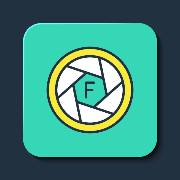 填充轮廓相机快门图标孤立在蓝色背景。绿松石平方按钮。向量图片下载