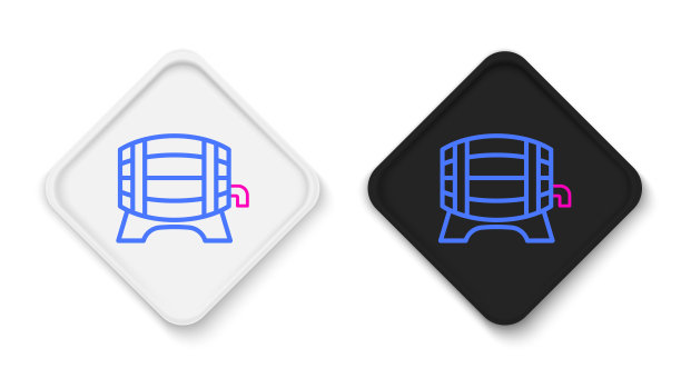 在白色背景上与旋塞图标隔离的架子上衬木桶。色彩斑斓的轮廓的概念。向量图片下载