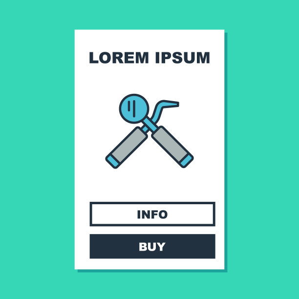 填充轮廓牙科检查镜和探针图标孤立在绿松石背景。Explorer标量。牙科检查工具。向量图片下载