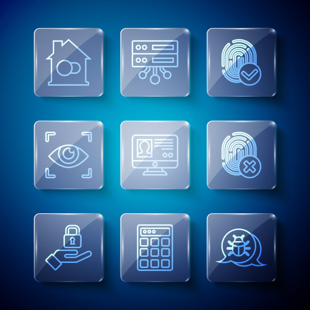 设置行“手锁”、“密码保护”、“系统bug”、“指纹”、“创建账户屏幕”、“眼睛扫描”、“智能家居”、“取消指纹图标”。向量图片下载