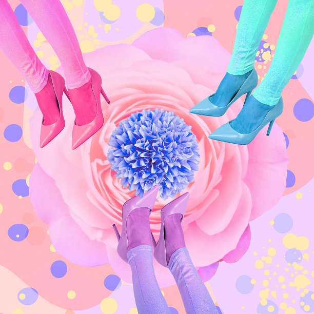 当代数字拼贴艺术。女性的腿在一个时尚的创意花卉空间。女性力量，女性，社区，女权主义，8月3日概念。图片下载