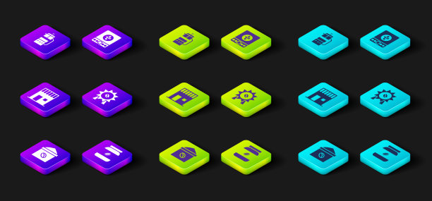 集咖啡豆袋，咖啡瓶，商店，奖牌，电子秤和法式press图标。向量图片下载