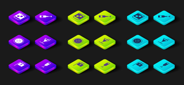 设置街道招牌与酒吧，香槟，酒精21 +，鸡尾酒，开瓶酒和威士忌的图标。向量图片下载