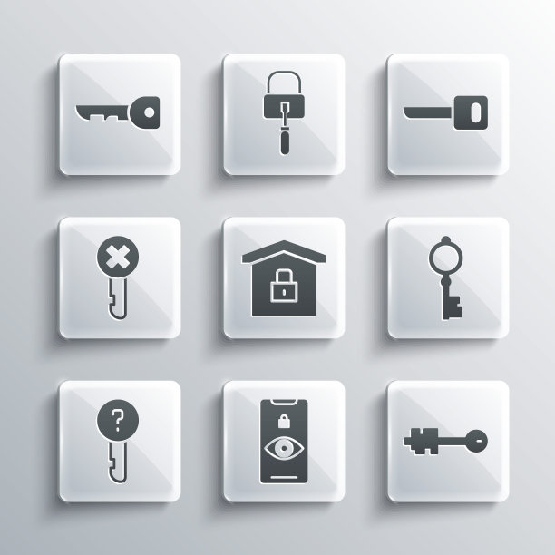 设置眼睛扫描，老键，房子在保护下，未定义，错误，键和图标。向量图片下载