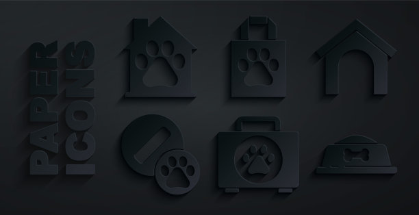 设置宠物急救箱，狗屋，药丸，食物碗，购物袋宠物和图标。向量图片下载