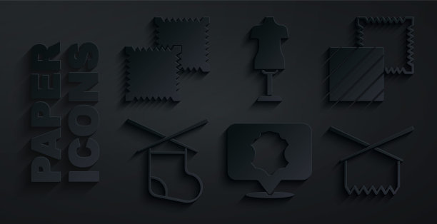 设置皮革，纺织织物卷，编织针，人体模型和图标。向量图片下载