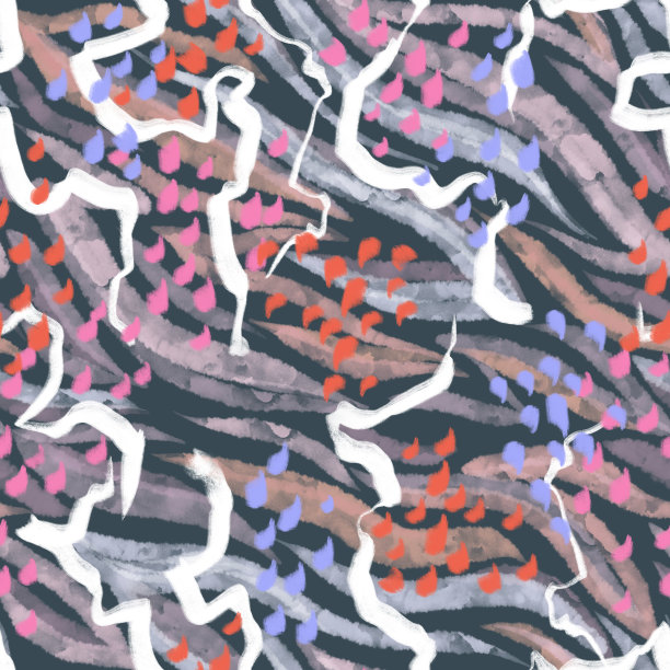 复杂的几何背景。曲线混合了条纹，点和点。斑马虎皮点缀斑点纹理。程式化的动物皮毛装饰。运动服装和纺织品的现代设计。图片下载