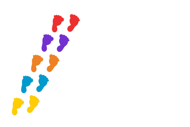 白色背景上的彩色木制足迹的路径图片下载