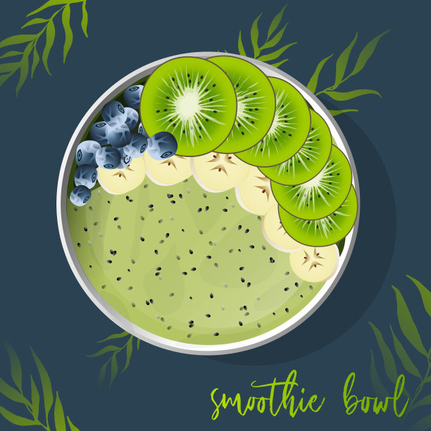 奶昔早餐碗，上面有猕猴桃，蓝莓，香蕉，酸奶。图片下载