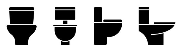 马桶图标集。浴室便器符号。字形WC图标。字形马桶图标。WC插图。实体马桶。库存矢量插图图片下载