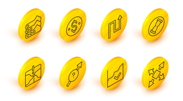 设置线许多方向箭头，财务增长，箭头，交点，旧沙漏，美元符号和图形，图表，图表图标。向量图片下载