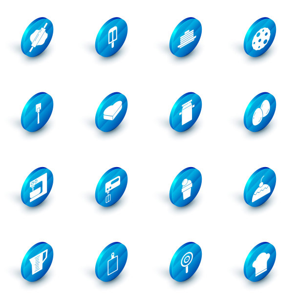 冰淇淋，叠煎饼，饼干或饼干，铲子，电动搅拌机，糖果在心形盒，复活节鸡蛋和容器的牛奶图标。向量图片下载