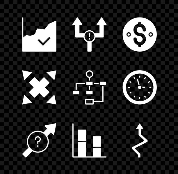 设置财务增长，箭头，美元符号，图形，图表，图表，许多方式方向箭头和层次组织图图标。向量图片下载