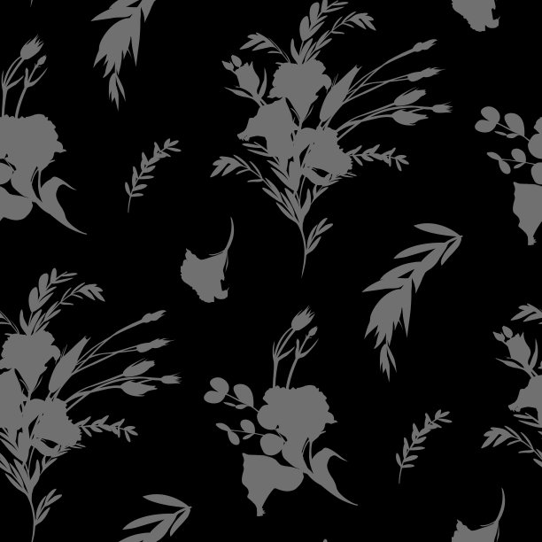 黑色无缝图案，带有圆孔花的剪影图片下载