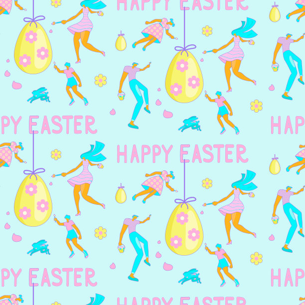 画彩蛋和快乐复活节无缝图案图片下载