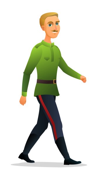 唐·哥萨克走过。侧视图。快乐的年轻俄罗斯人。男性人物。俄罗斯历史上有趣的人物角色男孩。卡通可爱风格插图。孤立的白色背景。向量图片下载