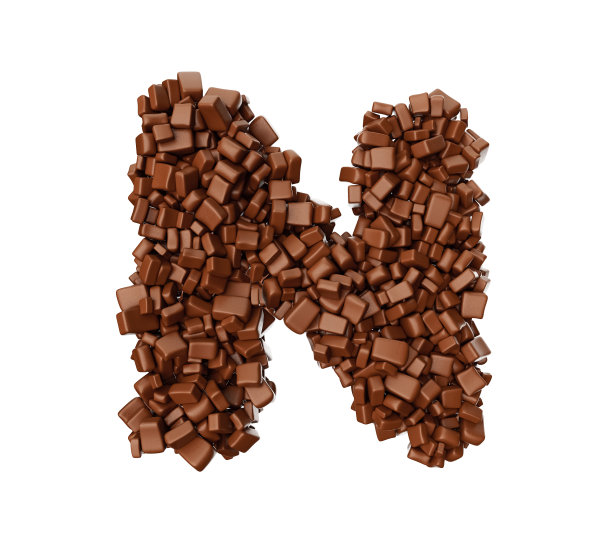 字母N制成的巧克力块巧克力块字母(字母N) 3d插图图片下载