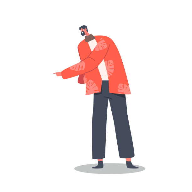 单身男性角色穿红色的夹克和叶子图片下载