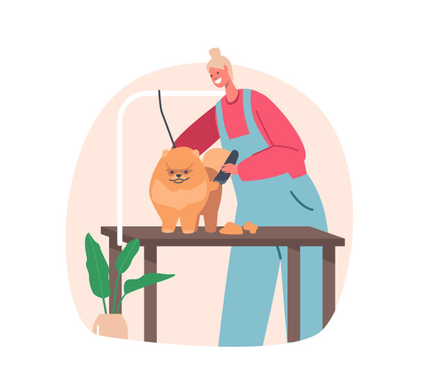 美发师女性角色修剪可爱的斯皮茨图片下载