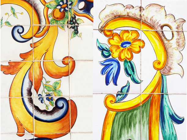 老房子立面传统瓷砖的细节。装饰瓷砖。瓦伦西亚传统瓷砖。花卉装饰。图片下载