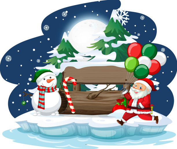 有圣诞老人和雪人的雪夜图片下载