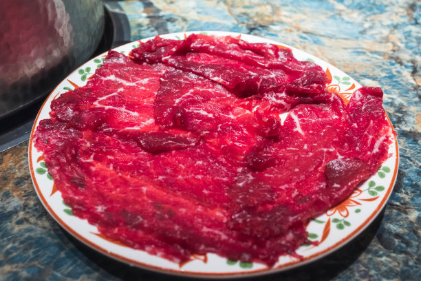 潮汕牛肉火锅，薄牛肉片，嫩牛肉片，嫩牛肉片，鲜牛肉片图片下载