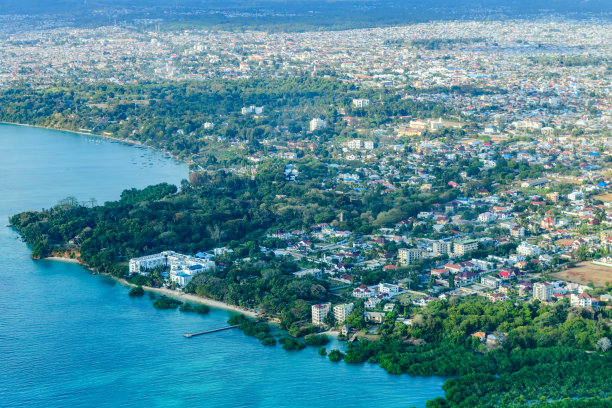 鸟瞰图，坦桑尼亚桑给巴尔岛(Unguja)的首府桑给巴尔市图片下载