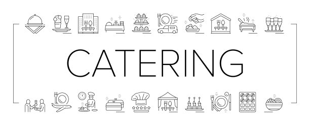 餐饮餐饮服务集合图标集向量。图片下载