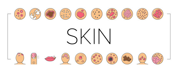 皮肤病症状收集图标集向量。图片下载