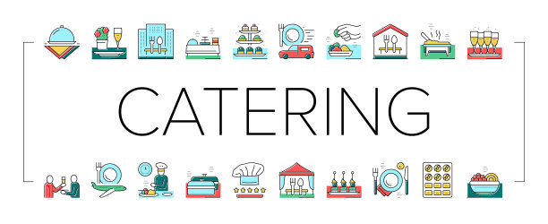 餐饮餐饮服务集合图标集向量。图片下载