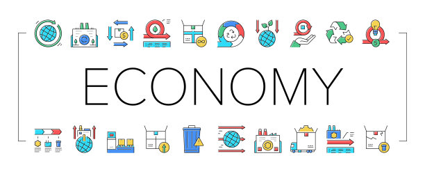 循环和线性经济模型图标集向量。图片下载