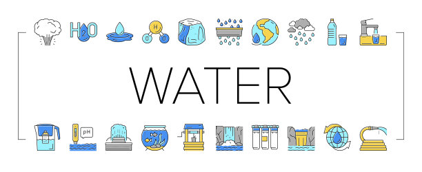 水净化收集图标集向量。图片下载