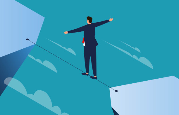 勇敢的商人在悬崖上走钢索。图片下载