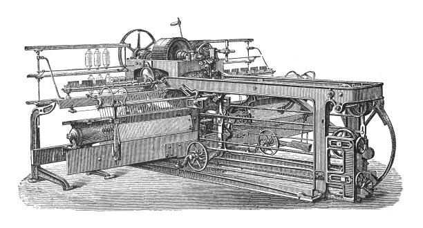老式纺纱机-老式雕刻插图图片下载