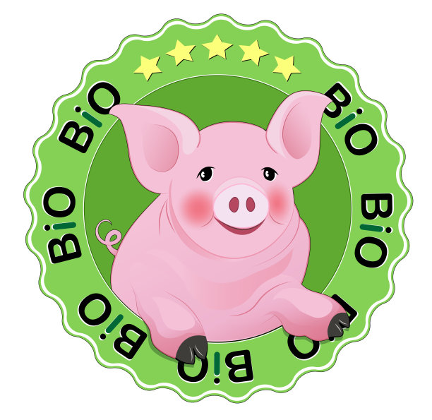 快乐的粉红小猪BIO品质认证矢量插画图片下载