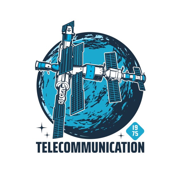 轨道空间站和地球行星的复古图标图片下载