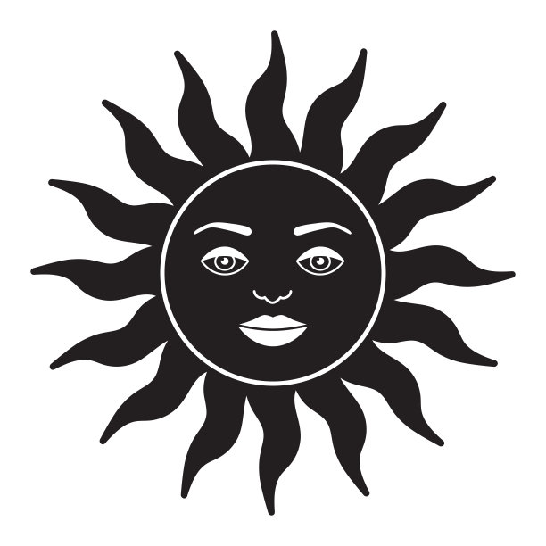 波西米亚插画，天体复古设计，太阳带脸，风格化绘画，塔罗牌。神秘的元素图片下载