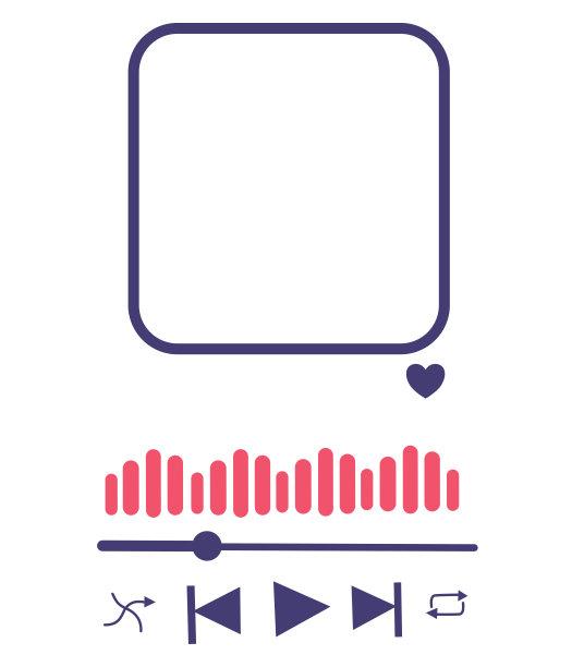 带钮扣的歌牌匾。加载栏，均衡器标志，时尚音乐播放器界面为模板。矢量卡通概述插图。图片下载