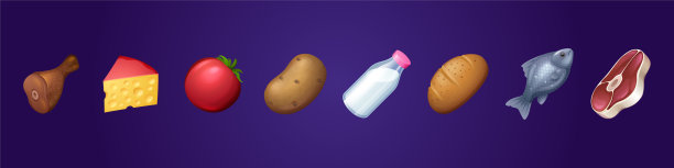 食物图标:火腿、奶酪、西红柿、土豆和牛奶图片下载