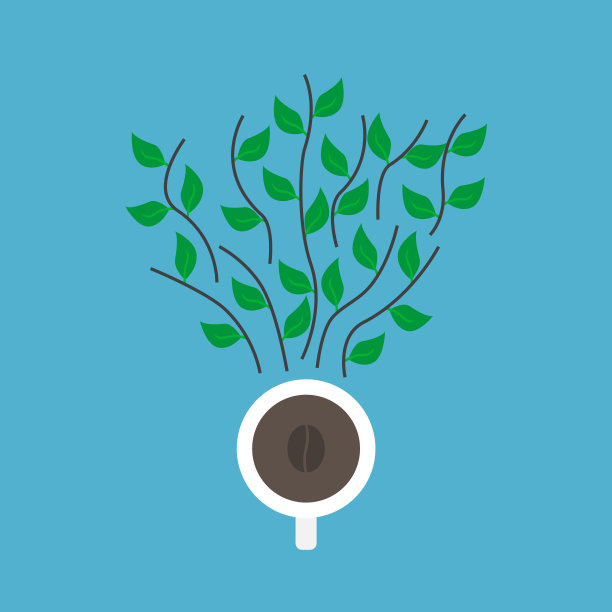 咖啡杯，植物，扁平图片下载