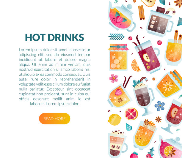 热水果饮料在玻璃与热葡萄酒和蜂蜜罐矢量设计模板图片下载