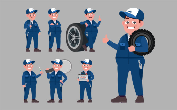 一组不同姿势的技术员图片下载